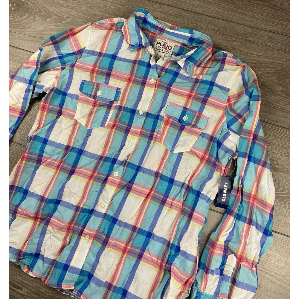 Old Navy Women's Long Sleeve Plaid Button Up Shirt Multicolor Size Large‎ New
